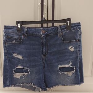 American Eagle Outfitters Blue Jean Shorts Distressed Mid-Length